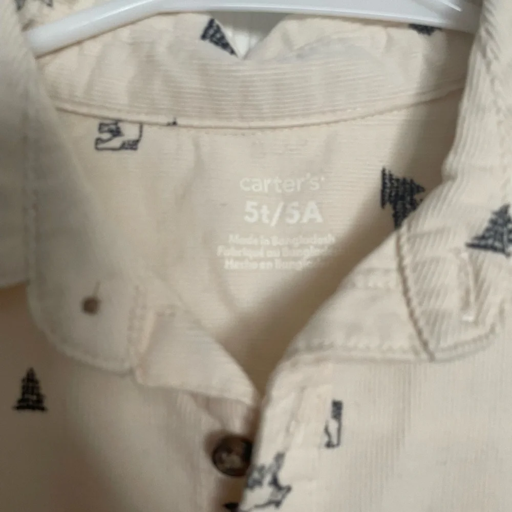 NWT Carter’s Corduroy Kids Cream Shirt with Bear and Trees Print size 2T or 5T